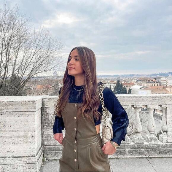 ZARA BLOGGER FAVORITE FAUX LEATHER LONG JUMPSUIT KHAKI - Picture 4 of 12